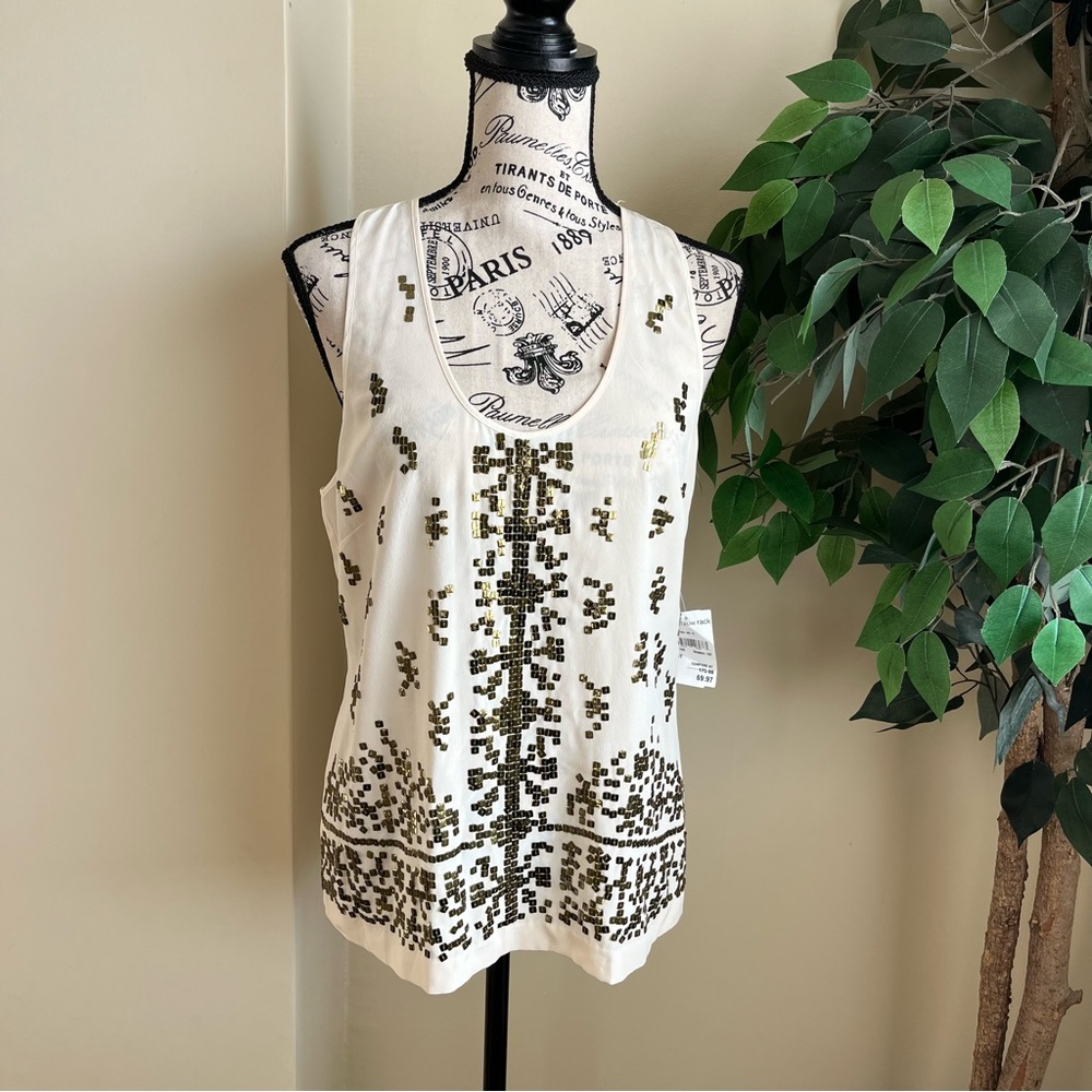 Madison Marcus Silk Embellished Sleeveless Top White Sz M